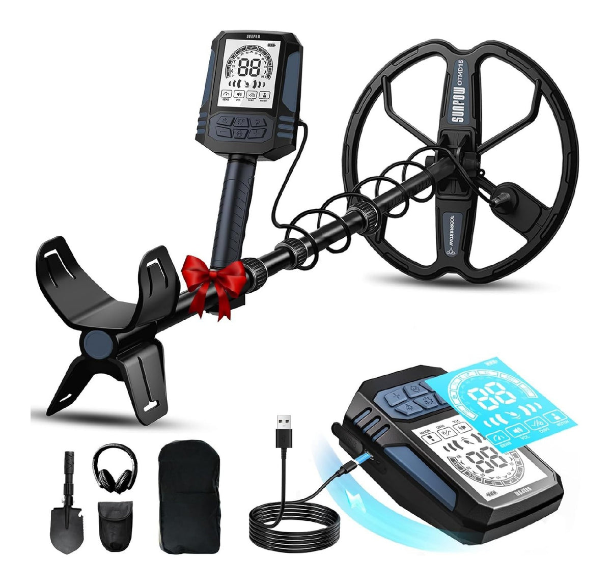 Metal detector per uso esterno ore durata batteria ricarica 25 cm 130 cm