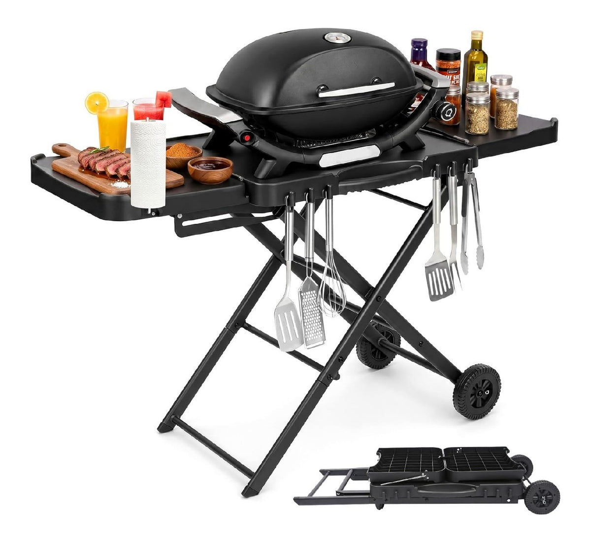 Carrelli 76 cm 5 x 53 x 76 cm con Eccellente compatibilita supporto barbecue